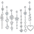 7 Pcs 14G Dangle Belly Button Rings for Women 316L Surgical Steel Curved Navel Barbell Body Jewelry Piercing