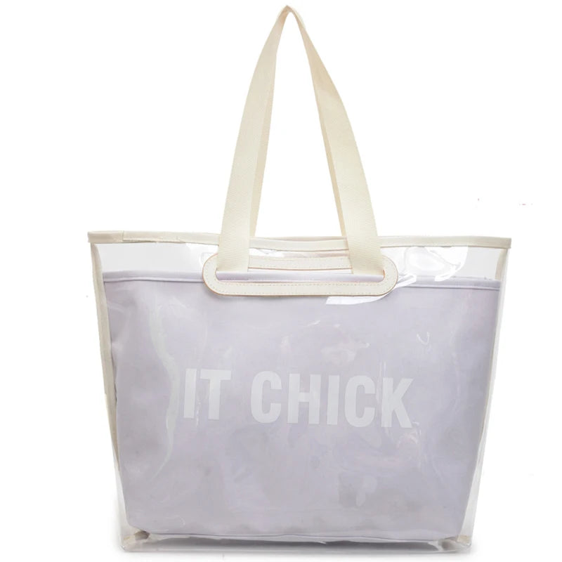 PVC Transparent Shoulder Bag Large Capacity Versatile Handbag Water Proof Multifunctional Tote Bag Summer Beach Bag