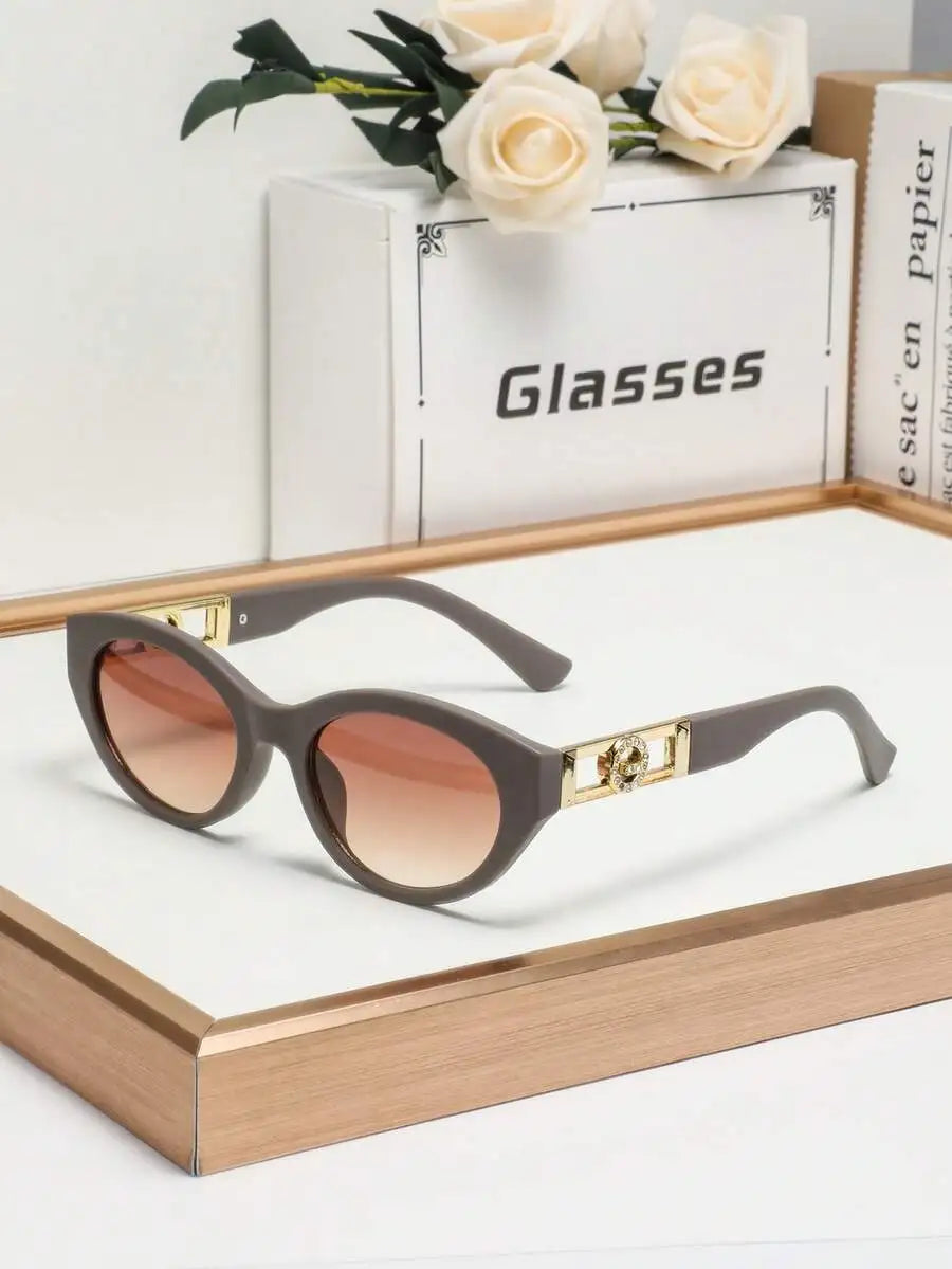 Womens Oval Plastic Fashion Sunglasses With Gold Tone Accents For Vacation Driving And Casual Wear mbzr
