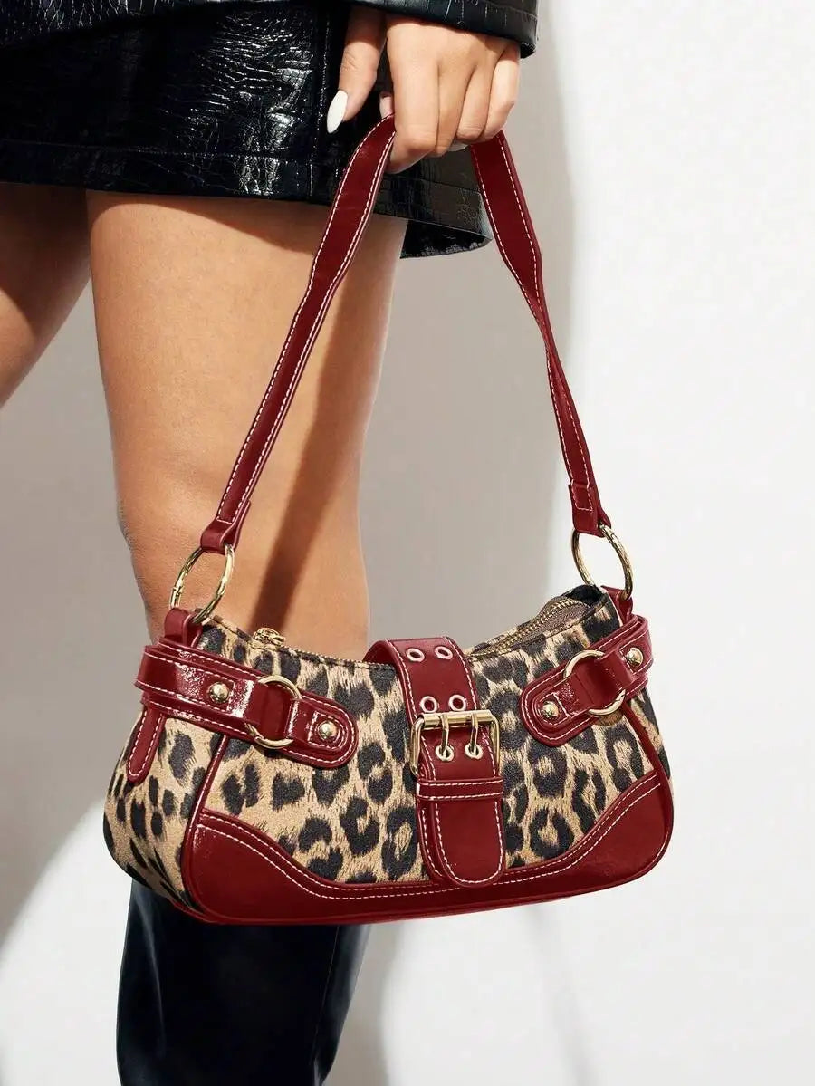 Women's Leopard Print PU Leather Saddle Shoulder Bag