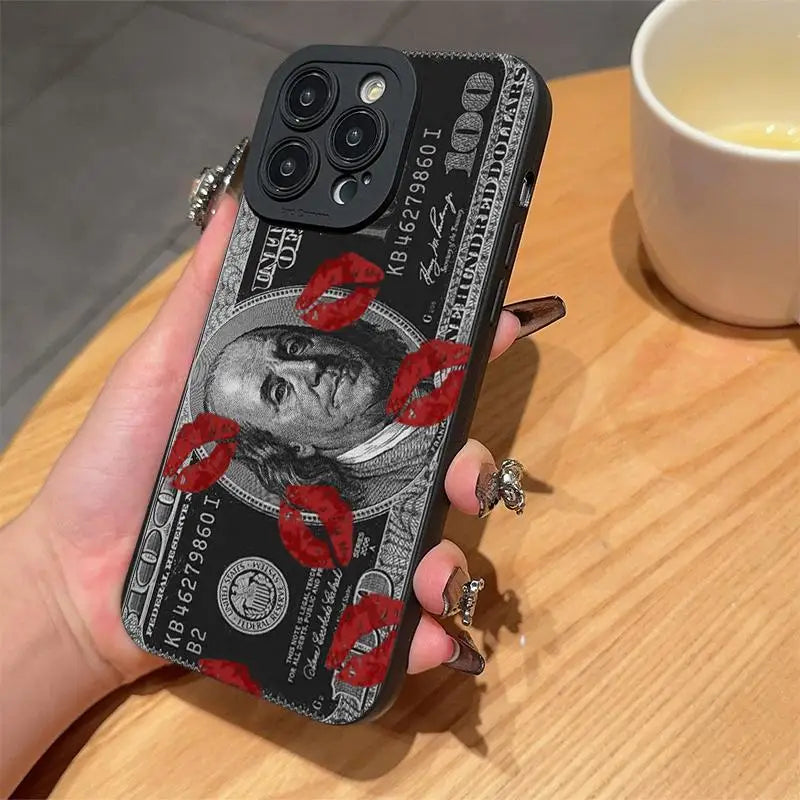 Money & Lip Pattern Phone Case, Anti-drop Cellphone Protective Case Cover for IPhone 16 Pro Max 15 Pro 14Plus 13 12 11 XR X/XS