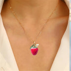coadipress Strawberry Jewelry Set Red Strawberry Earrings Necklace Bracelet for Women Cute Lifelike Food Fruit Charm Jewelry Birthday Gifts