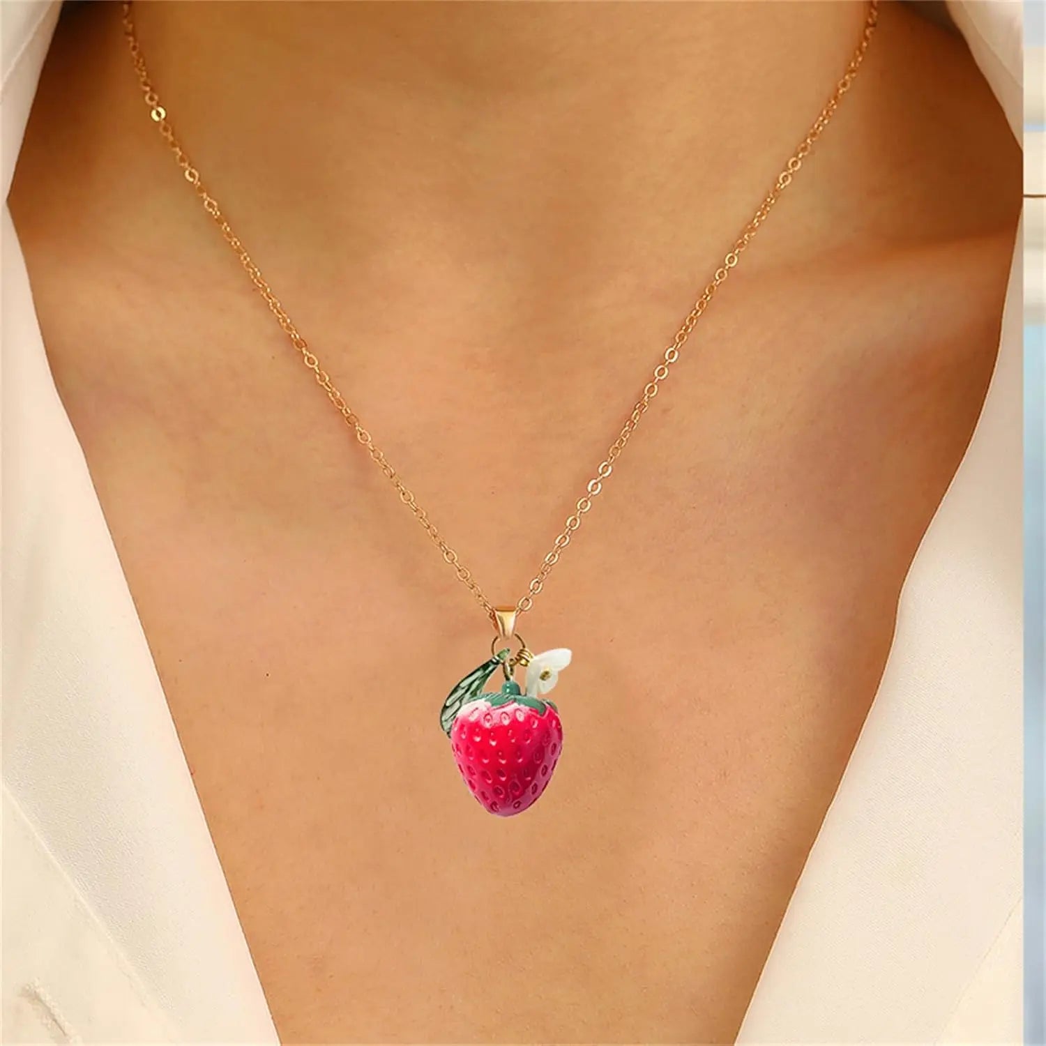 coadipress Strawberry Jewelry Set Red Strawberry Earrings Necklace Bracelet for Women Cute Lifelike Food Fruit Charm Jewelry Birthday Gifts