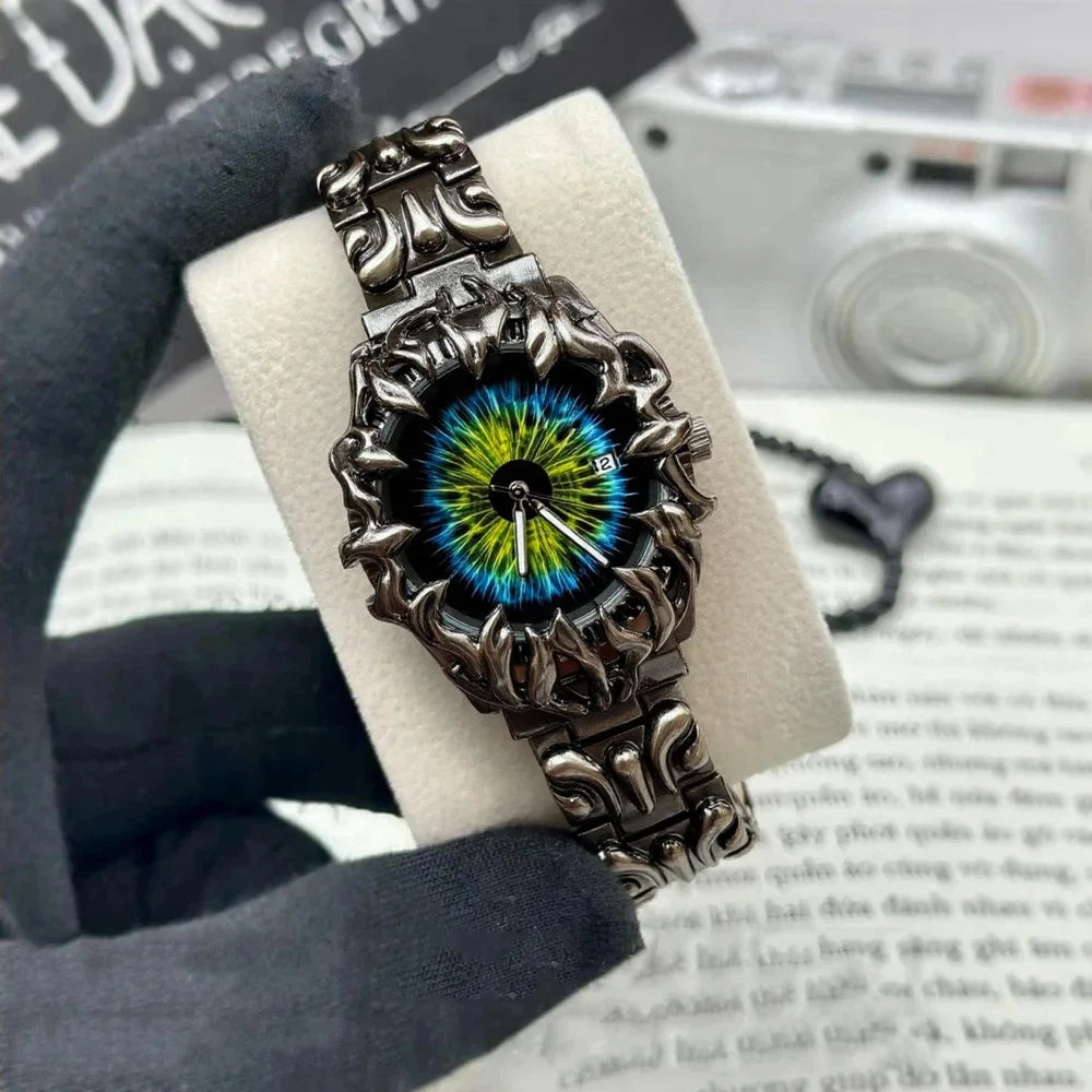 Green Devil Punk Eye Quartz Watch Men  Alabaster Industries Carving Demon Claw Y2K Men Watch Unique Creative Men Medieval Clock