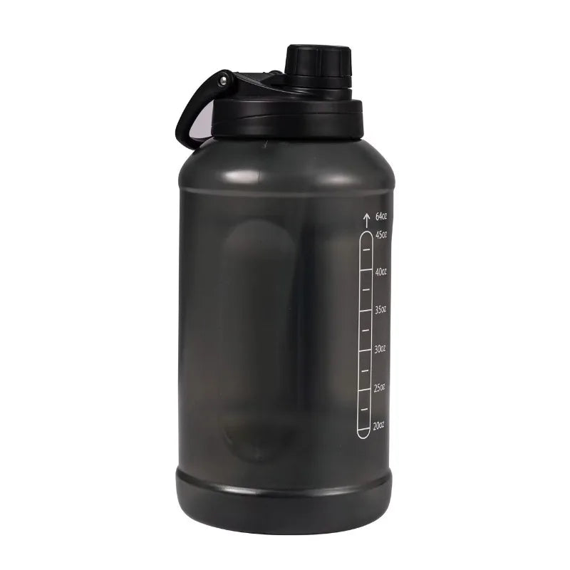 64 Fluid Ounces Water Bottle, Translucent Black, with Straw/ Chug 2 in 1 Lid, Light Weight, Reusable, Plastic mbzr