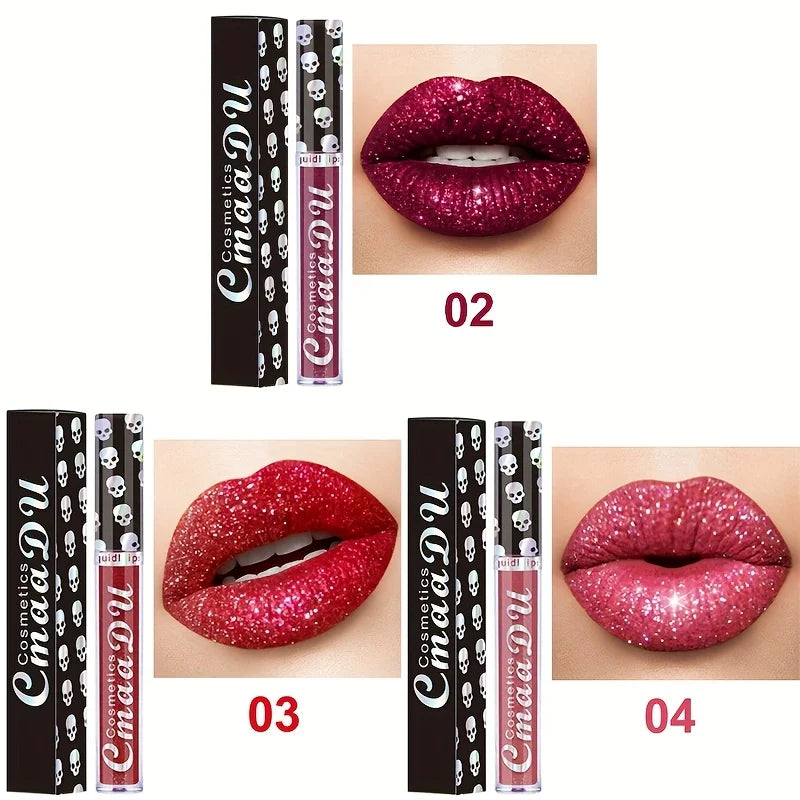 3PCS Skull Lip Gloss Set – Long-Lasting, Easy to Remove, Shiny Lipstick for Women, Ideal for Music Festivals, Halloween, mother' mbzr