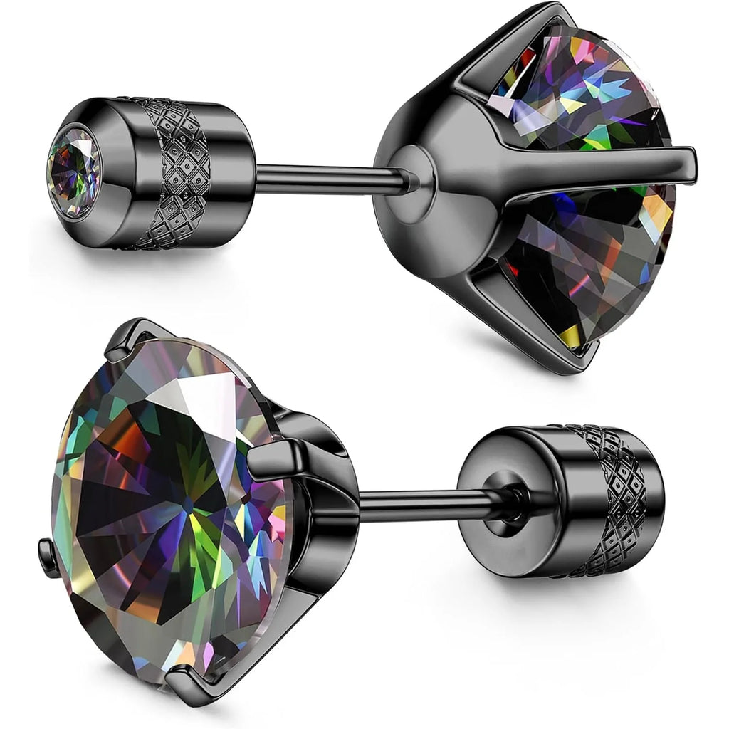 G23 Titanium Screw Back 20G 5A Cubic Zirconia Earrings Studs for Women Men Double Side Earrings Piercing Sleeper Studs Jewelry