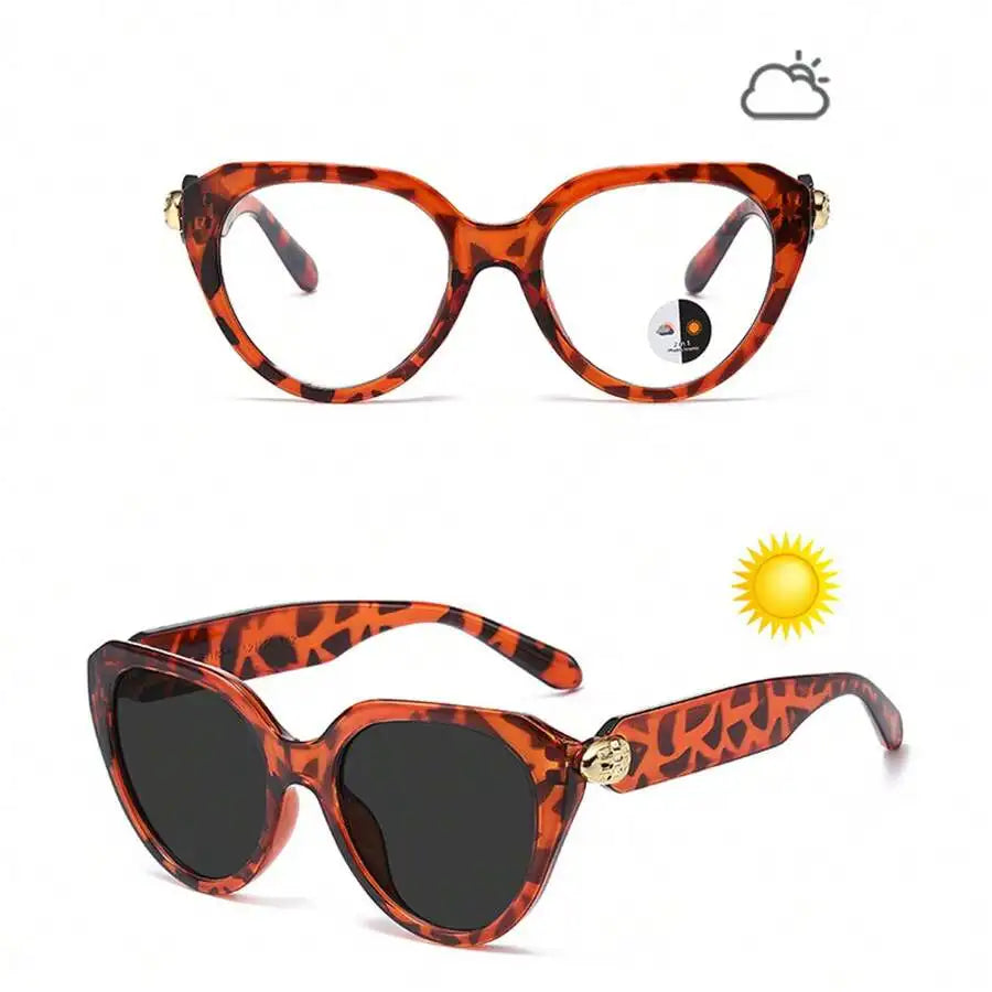 Cat Eye Photochromic Sunglasses For Women Black Frame UV400 Protection