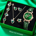Women Fashion Watches Heart Rhinestone Ring Necklace Earring Jewelry Set Luxury Dress Quartz WristWatch Simple Elegant Watch Gif mbzr
