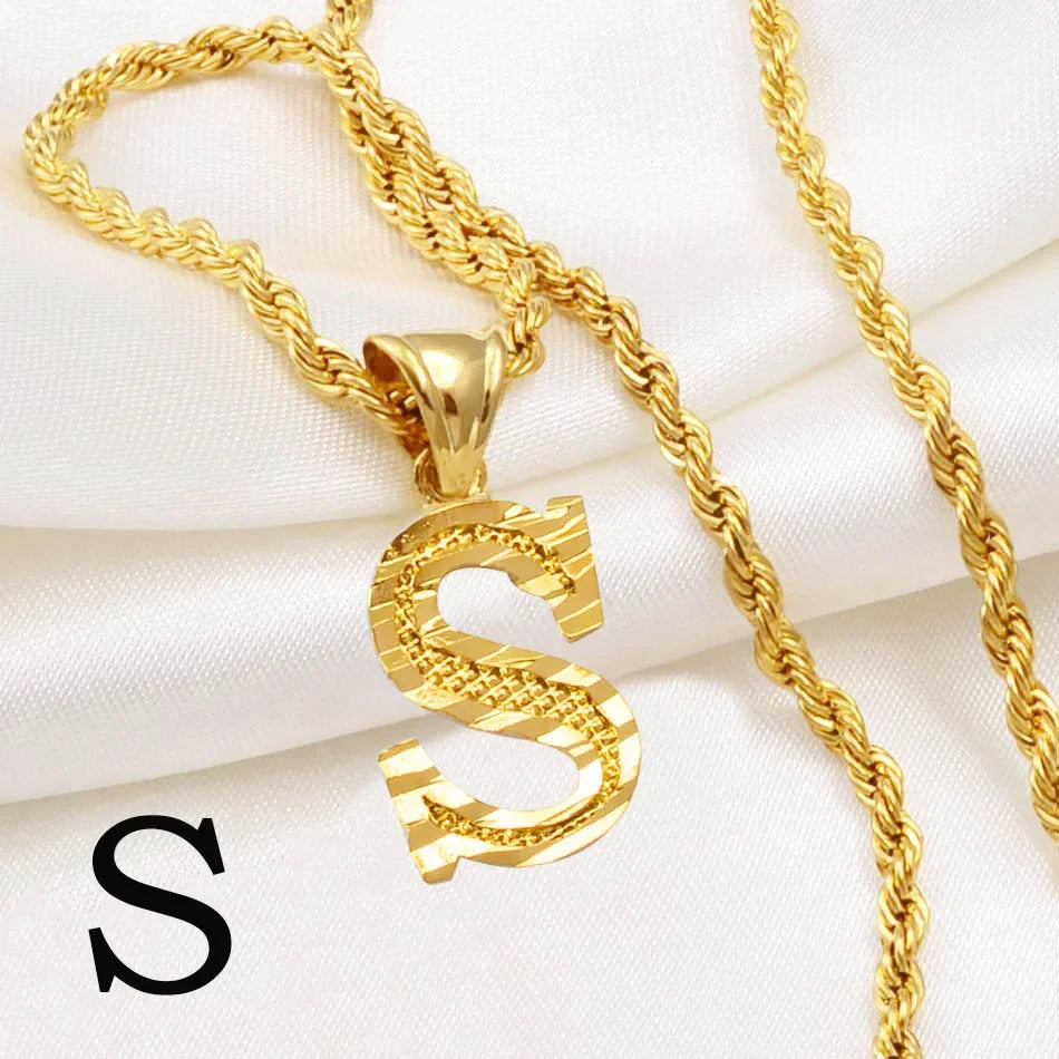 A-Z letter necklace, men's and women's gold-plated initials pendant rope chain, English letter jewelry Daily WearO mbzr