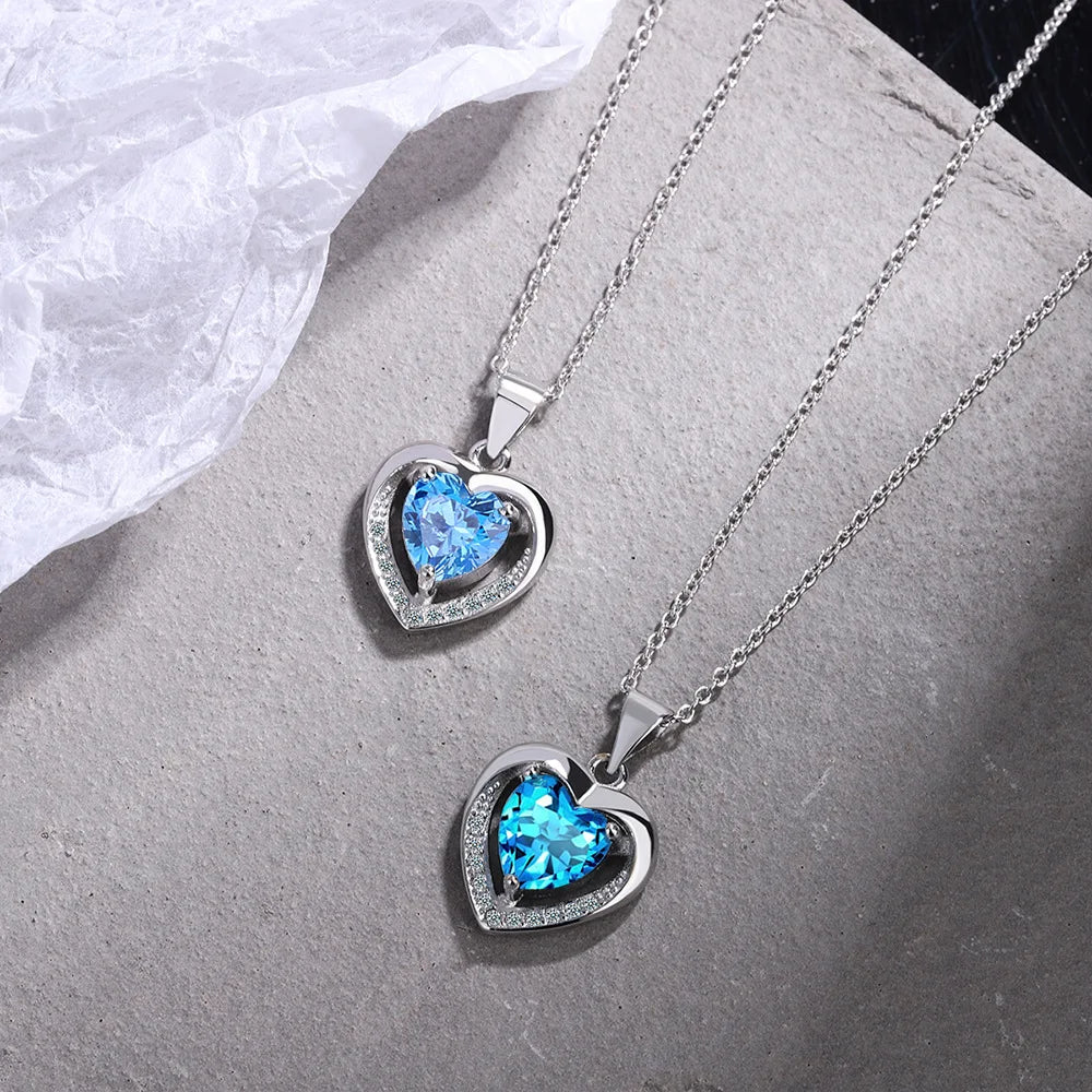 925 Sterling Silver Heart Blue Zircon Choker Necklaces For Women  Jewelry Accessories Wholesale Argent 925 GaaBou Jewellery mbzr
