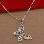 Sterling Silver Butterfly Pendant Necklace Snake Chain Women