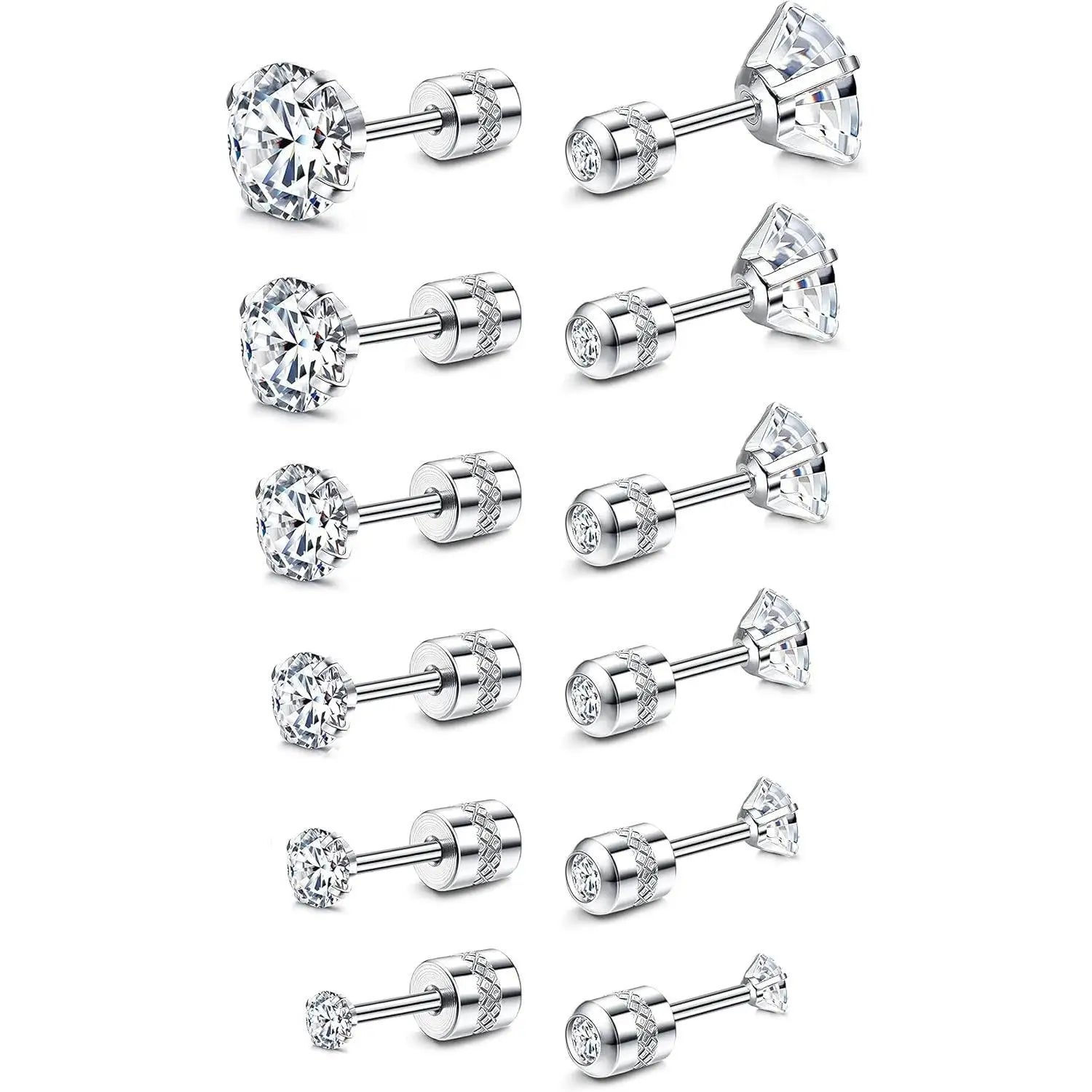 20G Hypoallergenic Flat Back Earrings for Women Men Silver Plated14K Gold-plated Stainless Steel Stud Earrings Brithstone Cubic Zirconia Studs Surgical Steel Cartilage Earrings for Sensitive Ears