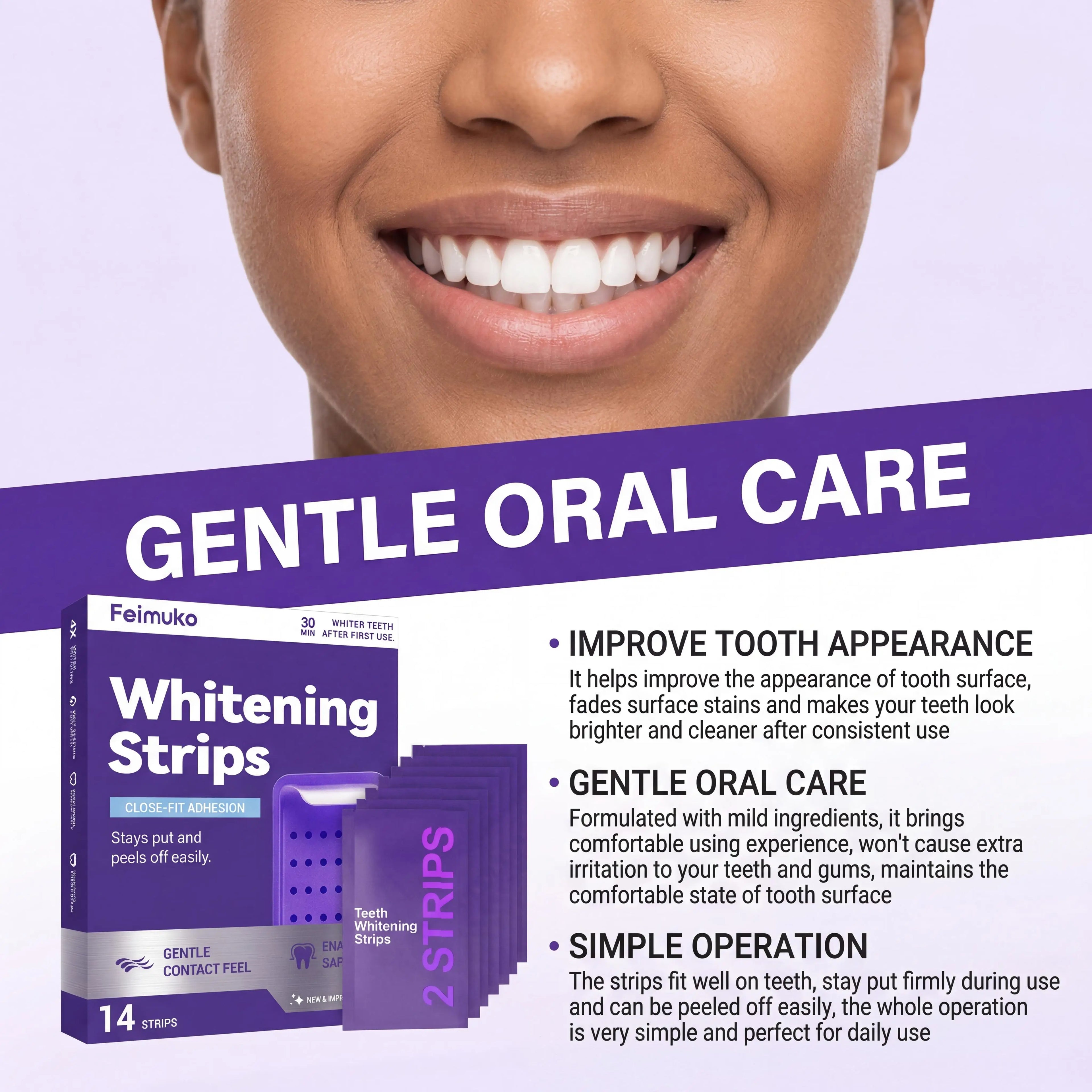 Purple Teeth Whitening Strips for Sensitive Teeth Remove Coffee Wine Smoking Stains Non Slip Improve Dental Yellowing Bright Smile Teeth Bleaching Strip mbzr