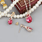 COLORFUL BLING Rose Gold Teardrop Infinity Pendant Necklace Dangle Earring Bridal Pearl Jewelry Sets