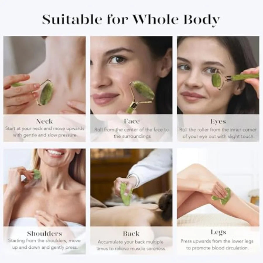 IcyMe Gua Sha and Jade Roller Set, Cooling Face Roller and Guasha Tool for Face Depuffing, Facial Sculpting and Jawline Definit mbzr