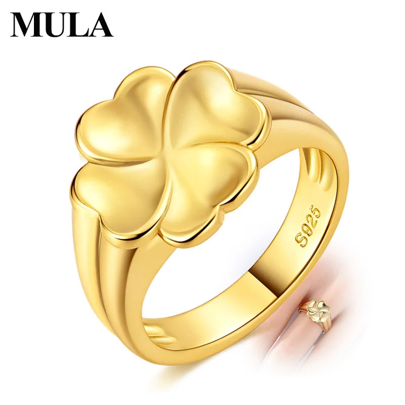 MULA Wedding Band Rings 925 Sterling Silver Gold Four-leaf Clover Signet Ring 6-9 For Women Man Anniversar Fashion Jewelry Gift