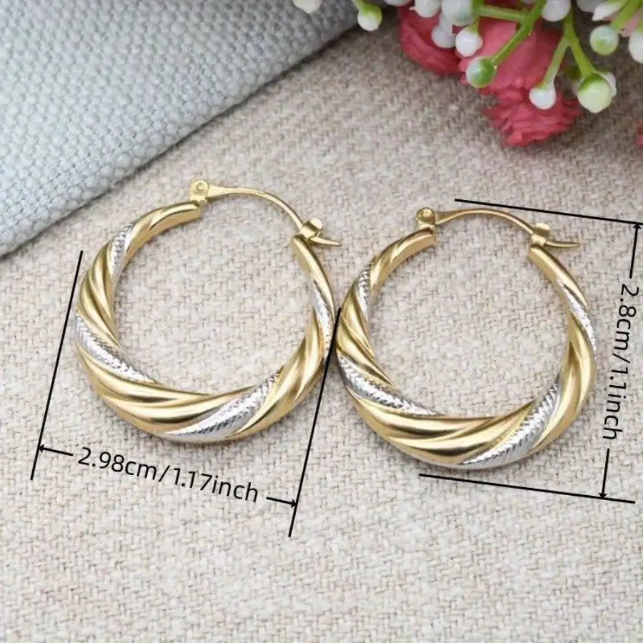 316 Stainless Steel Two-tone Twisted Hoop Earrings, Classic Retro Textured Jewelry