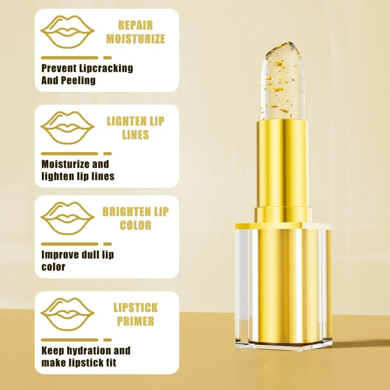 Color Changing Lipstick,Gold Crystal Ph Lipstick Color Changing,Long Lasting 24 Hours Moisturizing Glossy Shine Lip Gloss mbzr
