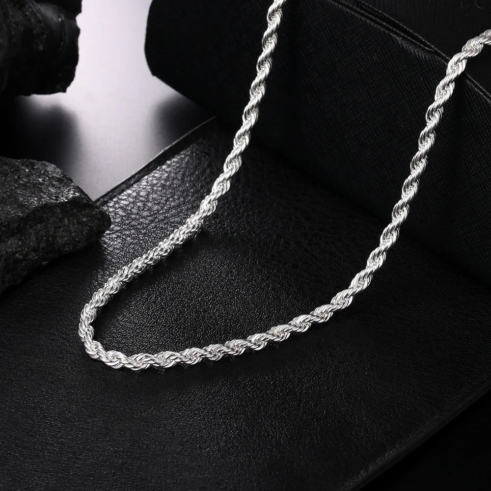 Hot Charms Fine 4MM Rope Chain 925 Sterling Silver Necklaces for Woman Men Classic Fashion Jewelry Wedding Party Holiday Gifts mbzr
