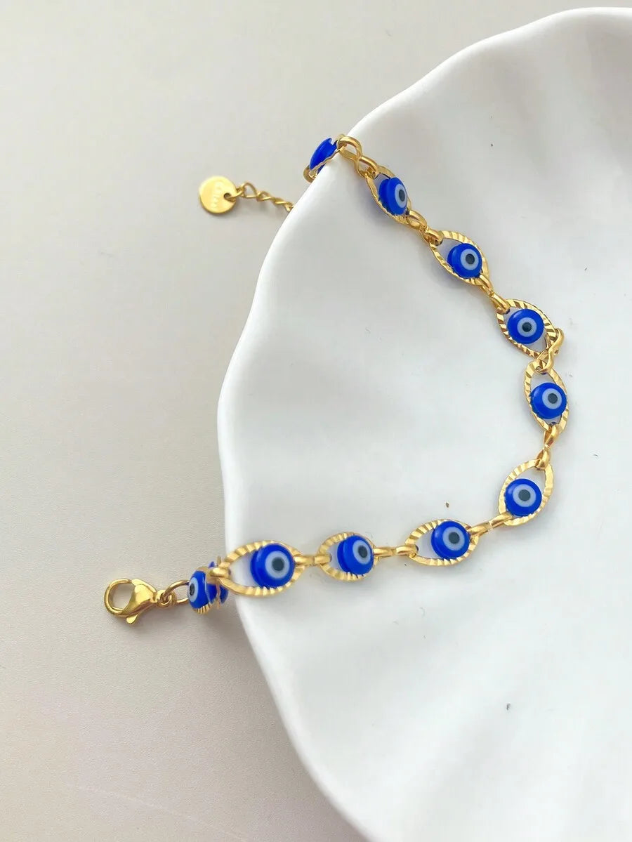 1pc Vintage Elegant Minimalist Stainless Steel Navy Eyeball Tennis Bracelet, Gift For Women, Suitable For Date, Parties, Holiday