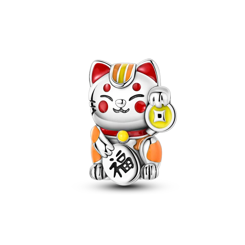 925 Sterling Silver Cute Money Catching Cat Charms Bead Tennis Racket and Ball Pendants Fit Original Bracelet DIY Jewelry Gift mbzr