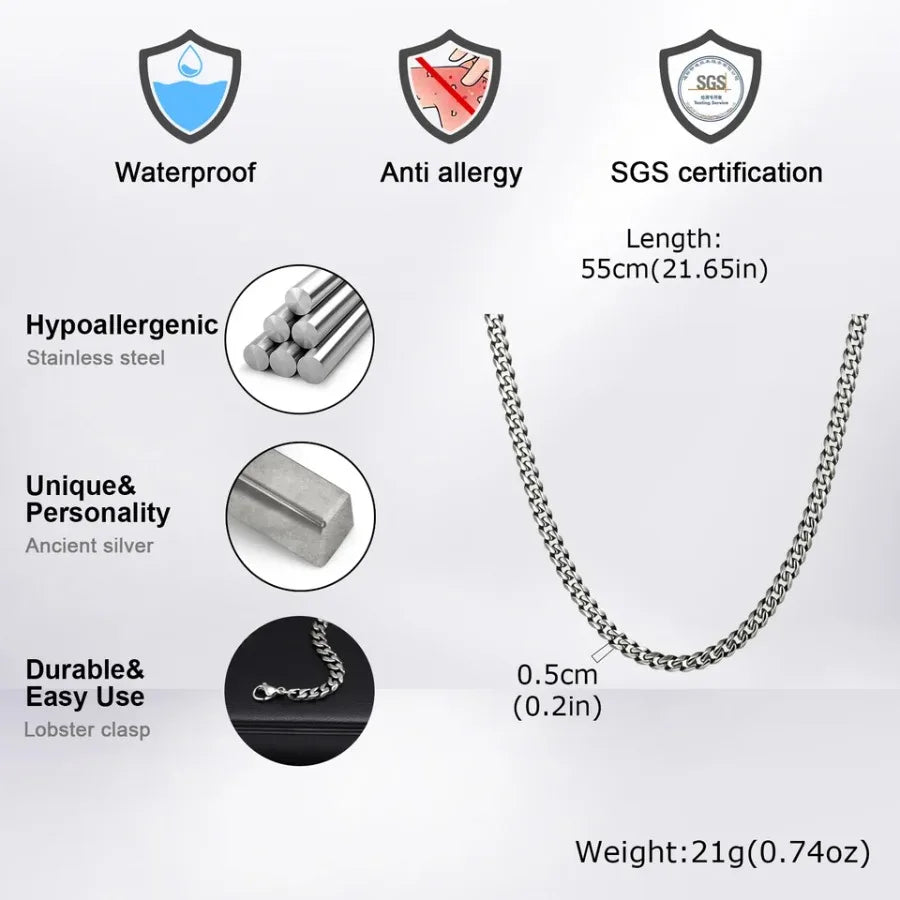 Vintage Cuban Chain Necklace for Men Women, 3/5/7mm Stainless Steel Curb Link Chain Chokers, Casual Basic Punk Jewelry