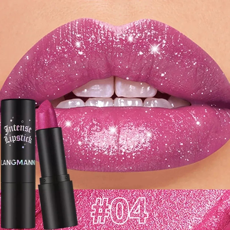Glitter Lipstick Nude Gray Metallic Diamond Waterproof Long-Lasting Shiny Gloss Pearl Lip Tint Makeup