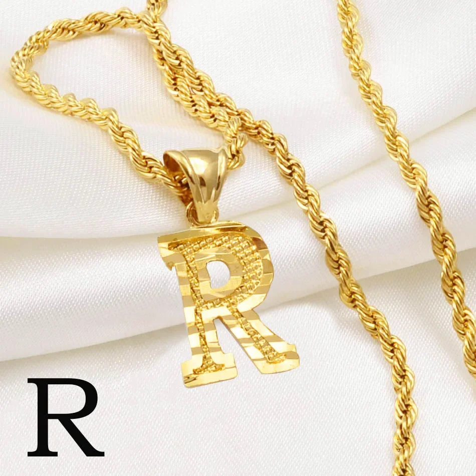 A-Z letter necklace, men's and women's gold-plated initials pendant rope chain, English letter jewelry Daily WearO mbzr
