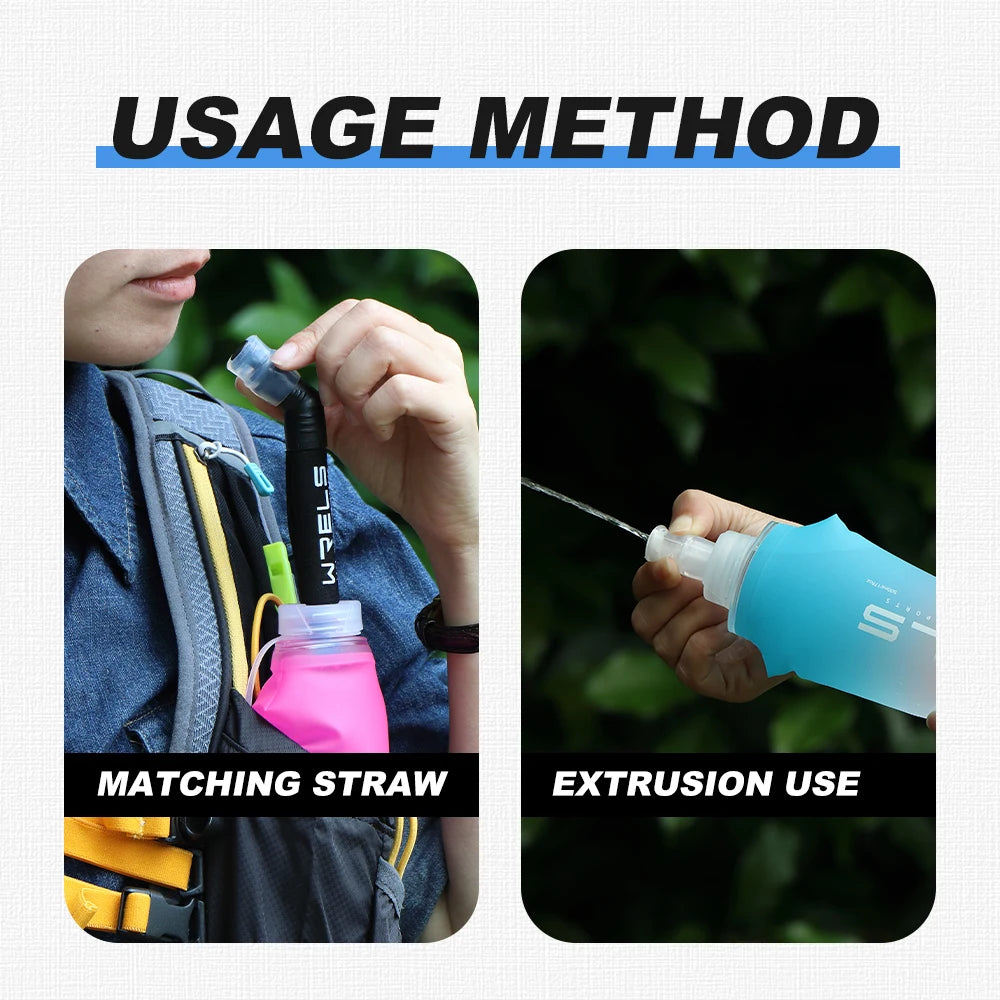 Sport Water Bottle TPU Folding Soft Flask Drink Portable Water Bottle High Flow Running Hiking Bicycle Fitness Water Bag mbzr