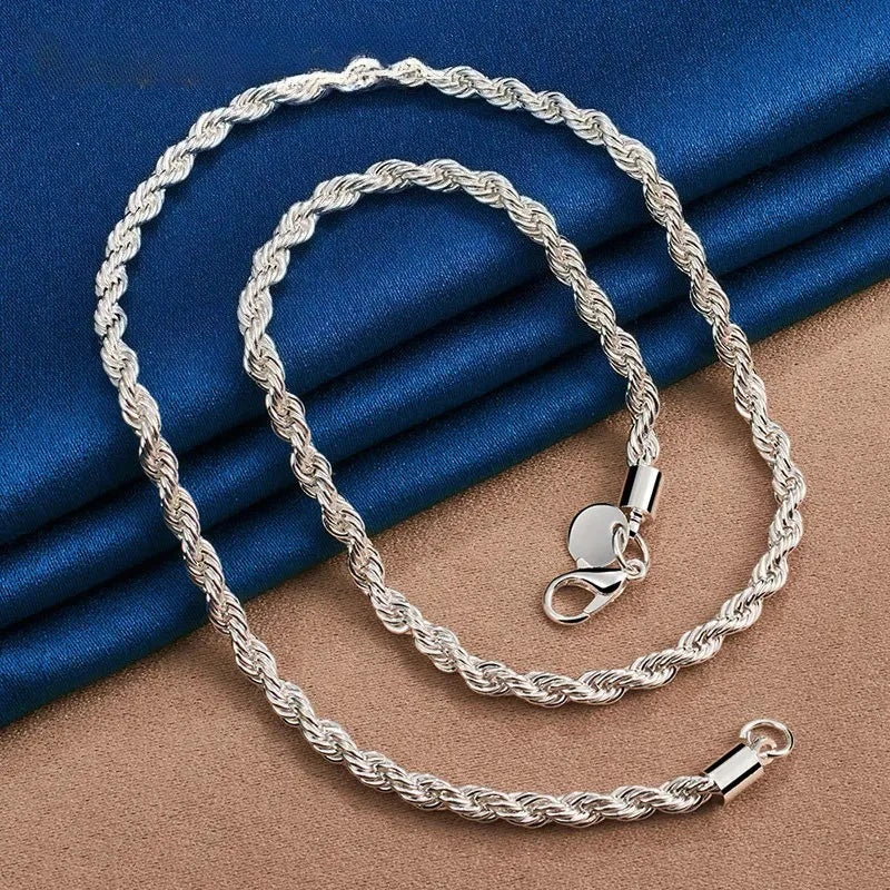 Charm 925 sterling silver Accessories Men 4MM 40-60cm 2PCS Rope Chain Necklace Bracelet Women Fashion Wedding Gift Jewelry mbzr