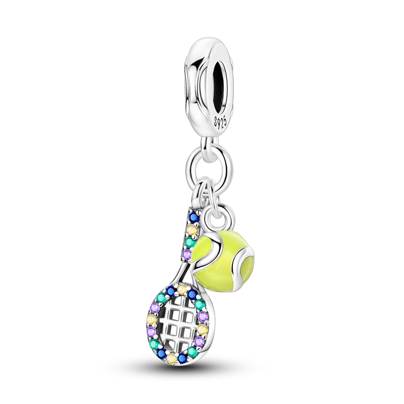 925 Sterling Silver Cute Money Catching Cat Charms Bead Tennis Racket and Ball Pendants Fit Original Bracelet DIY Jewelry Gift mbzr