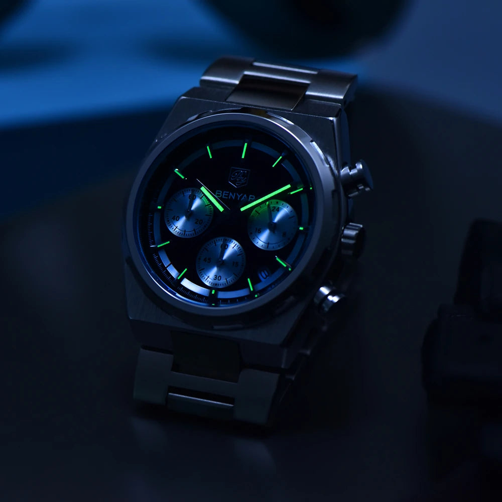 2026 New BENYAR Men's Watches Top Brand Luxury Quartz Watch Men Chronograph Waterproof Luminous Stainless steel Man Gift Clock