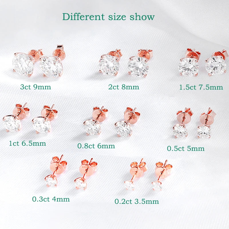 Smyoue 0.2-3CT Moissanite Stud Earrings Rose Gold S925 Silver Lab Diamond Women Wedding Sparkling Jewelry