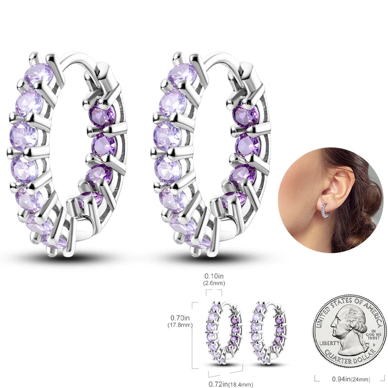Women's 925 Sterling Silver Circle Style Simple Colorful And Shiny Zircon Earrings Fit For Attend A Wedding Exquisite Jewelry mbzr