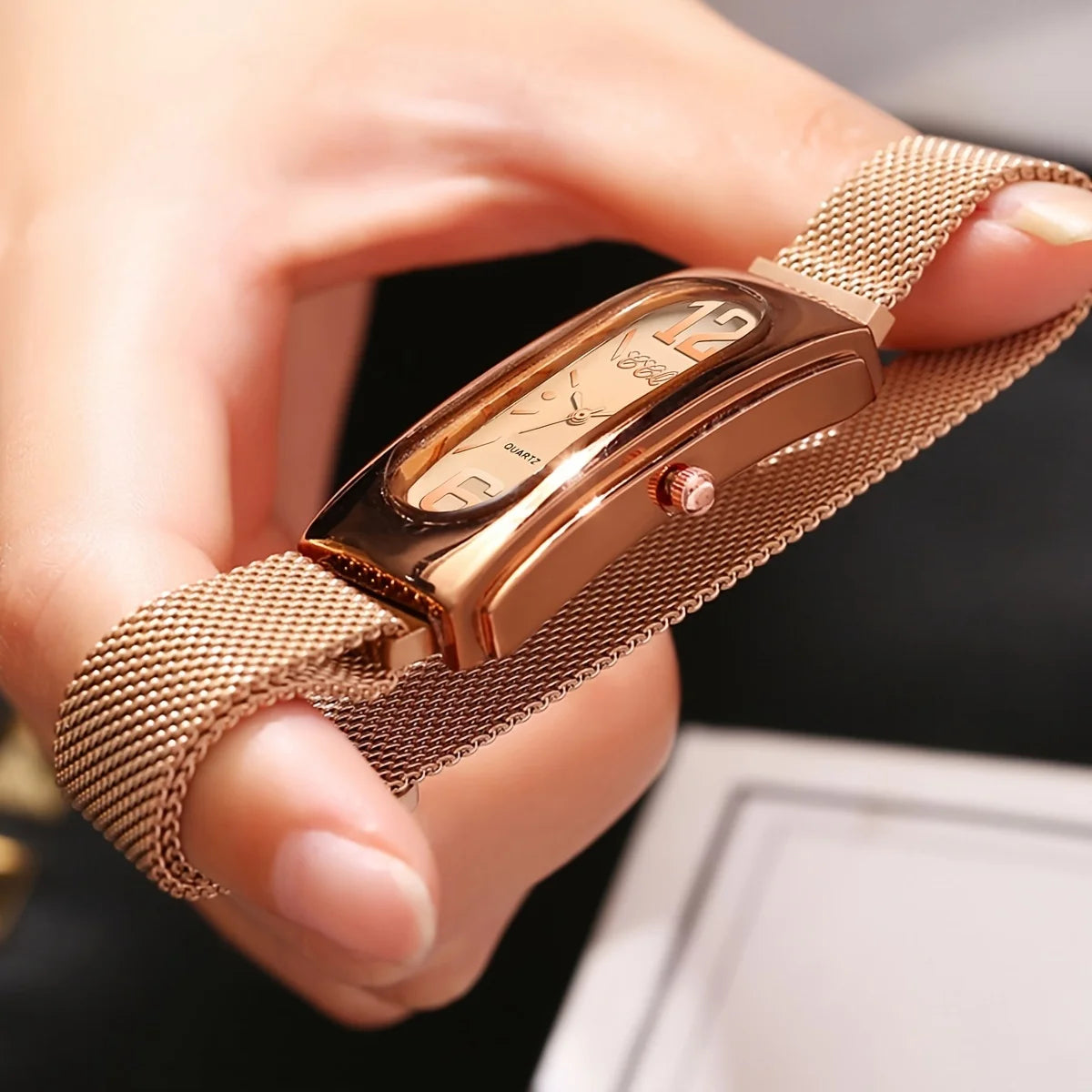 6pcs/set Women Rectangle Quartz Watch With Heart-shaped Jewelry Set (Box Not Include )