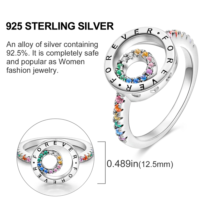 Original 925 Sterling Silver Ring Colorful Diamonds Cubic Zircon Finger Ring for Women