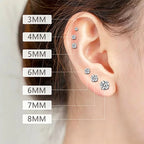 6pairs/set  Mixed Size 3‑8MM Cubic Zirconia Stud Earrings Set 316L Stainless Steel Hypoallergenic Waterproof Earring Gift for Sensitive Ears