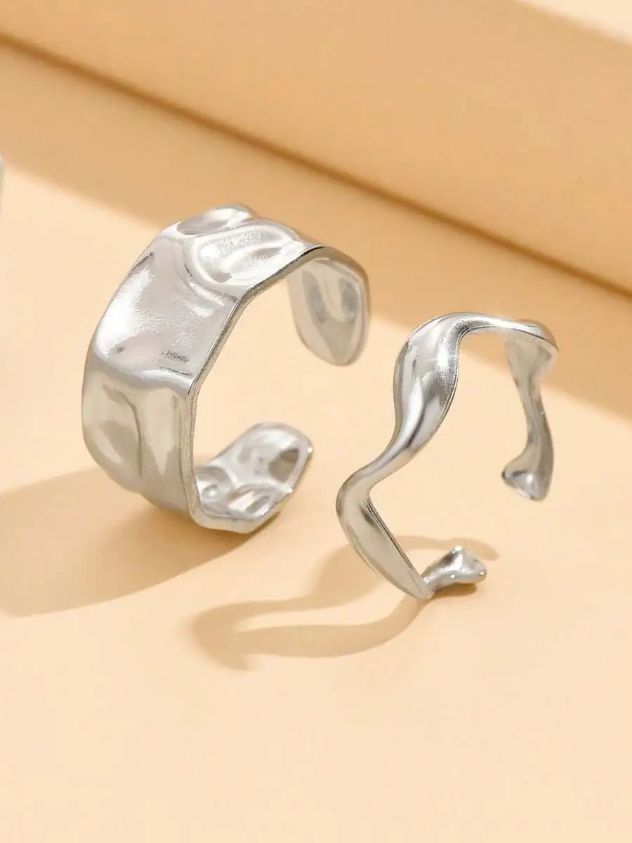 2pcs Personalized Baroque Stainless Steel Ring Set For Women, Everyday Wear