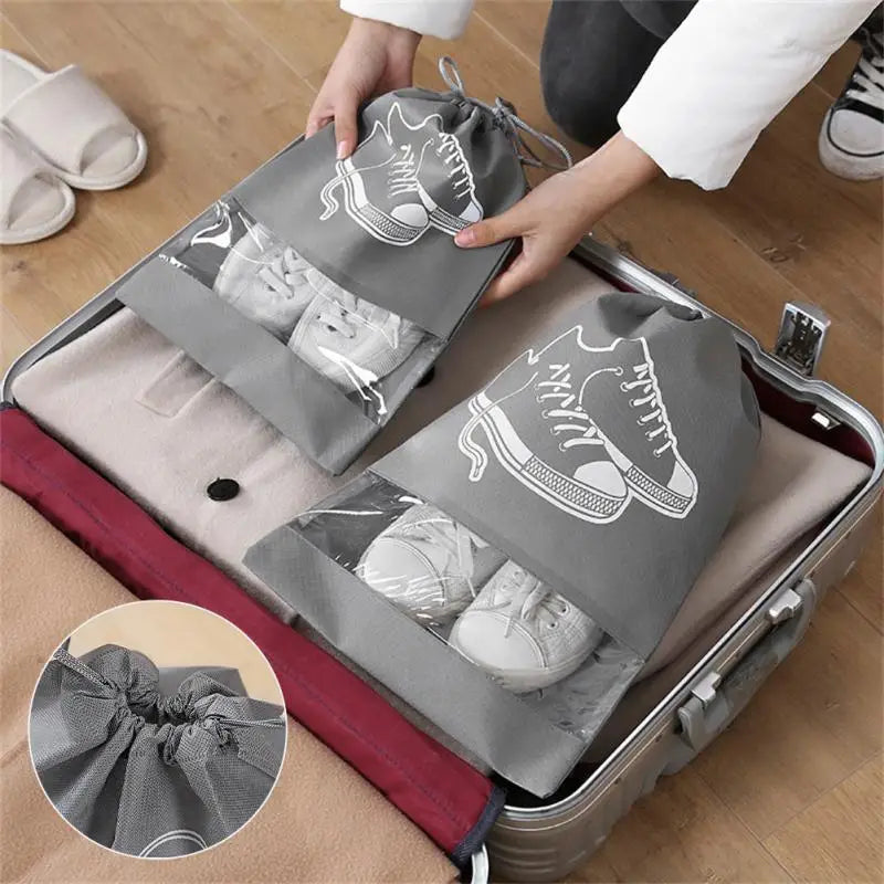 5/10pcs Shoes Storage Bag Closet Organizer Non Woven Travel Portable Bag Waterproof Pocket Clothing Classified Draw Hanging Bag mbzr