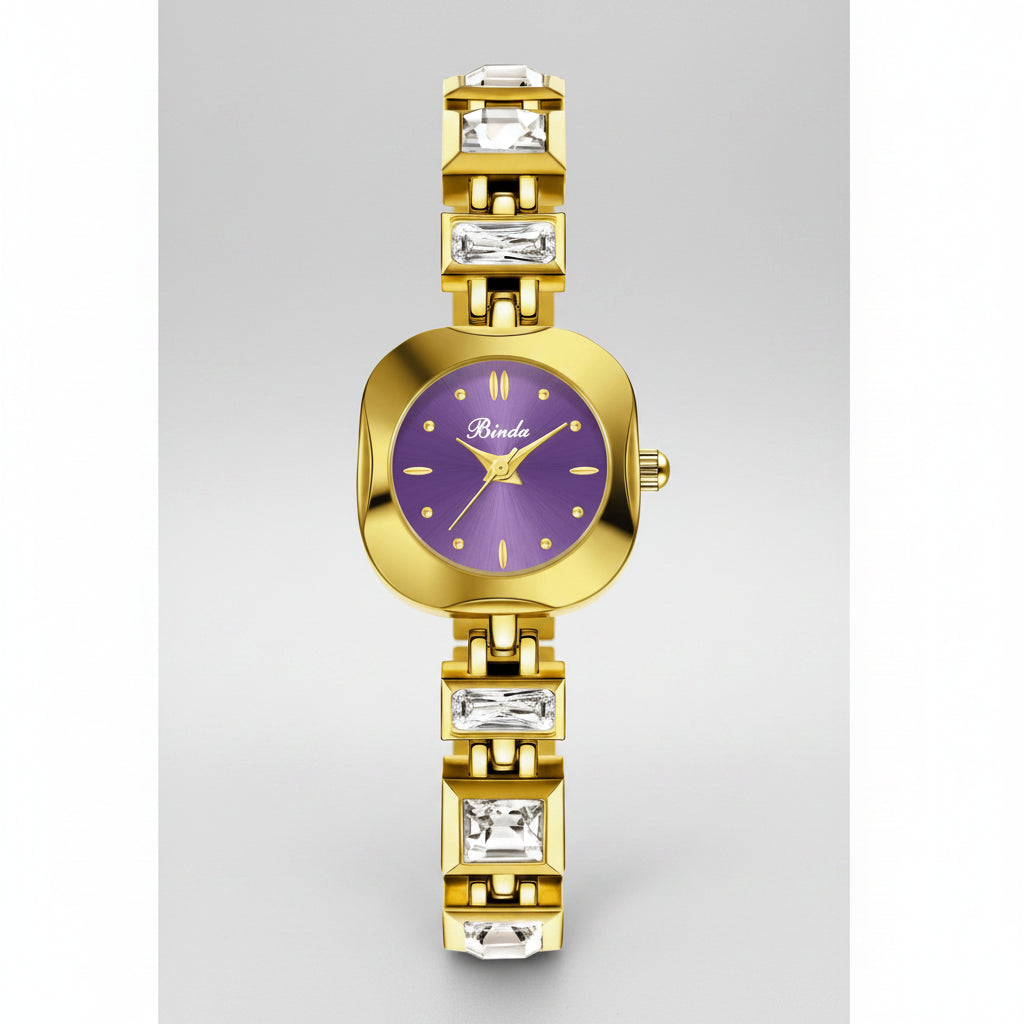BINDA Women’s Square Crystal Quartz Watch Bracelet with Box & Strap Adjuster mbzr