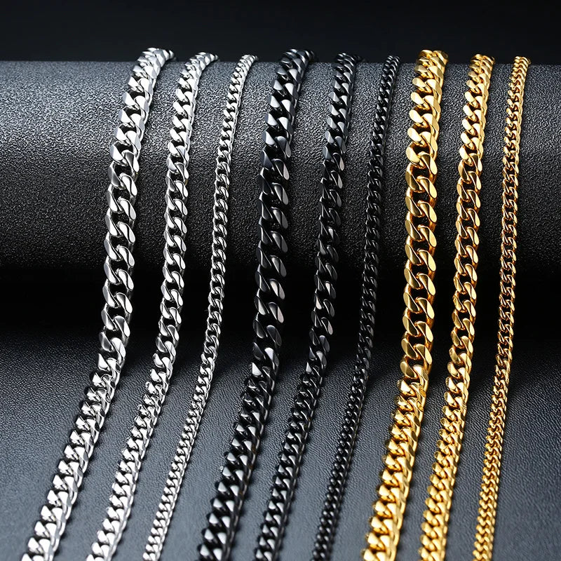Vnox Cuban Chain Necklace Basic Stainless Steel Curb Link Chain Chokers,Vintage Gold Color Solid Metal Collar
