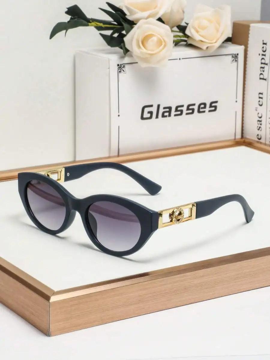 Womens Oval Plastic Fashion Sunglasses With Gold Tone Accents For Vacation Driving And Casual Wear mbzr