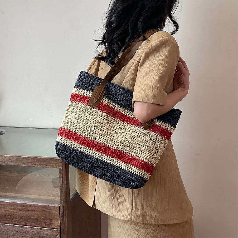 MOJOYCE Straw Shoulder Bag Large Capacity Summer Beach Crossbody Bag mbzr