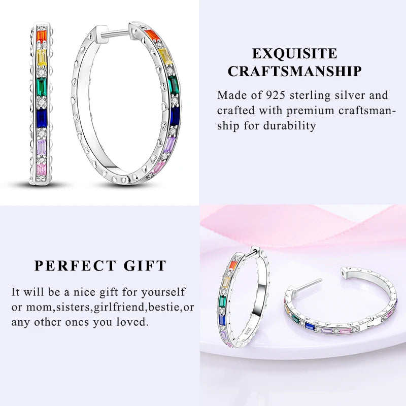 Sterling Silver Hoop Earrings Hypoallergenic Zirconia Women