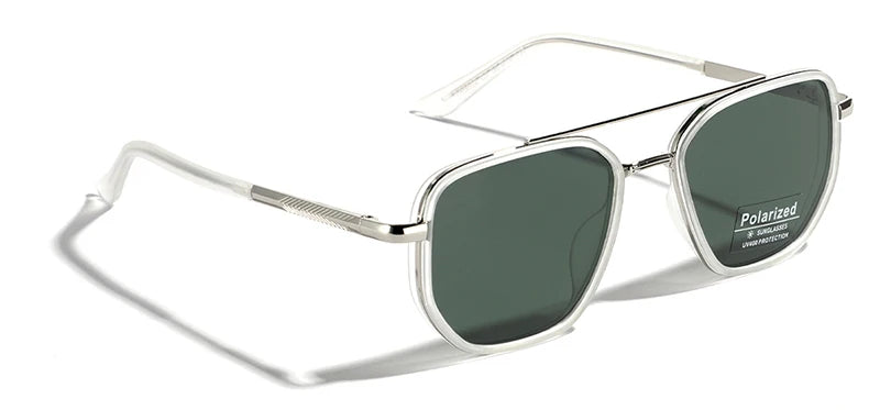 Peekaboo TR90 Polarized Sunglasses Men Retro Style Metal Square Sun Glasses for Women Double Bridge Driving Green Black UV400