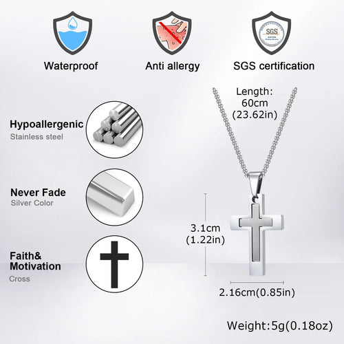 Cross Pendant Necklaces for Men Boys,Waterproof Stainless Steel Necklace,Christian Religious Faith Prayer Jewelry Gift mbzr