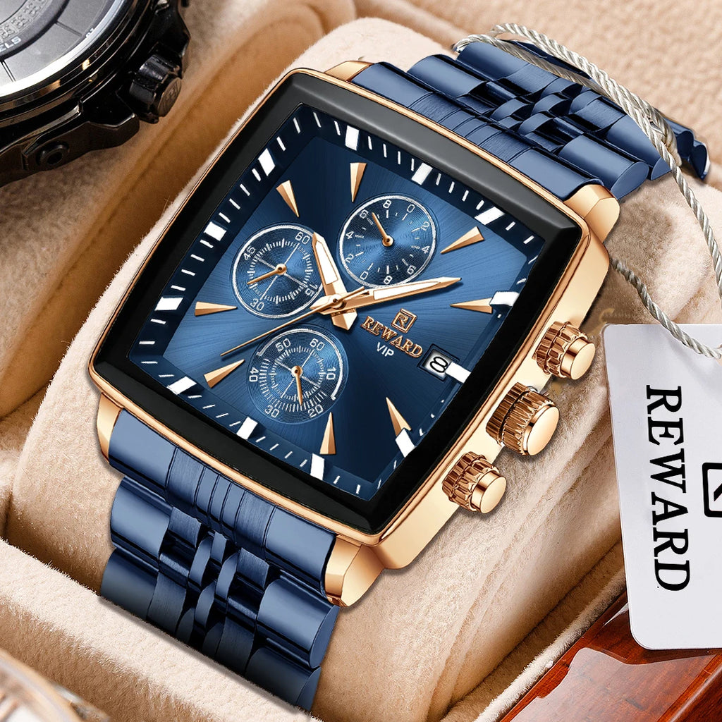 REWARD Original Men's Quartz Watches 30M Waterproof Sport Rectangle Watch for Men