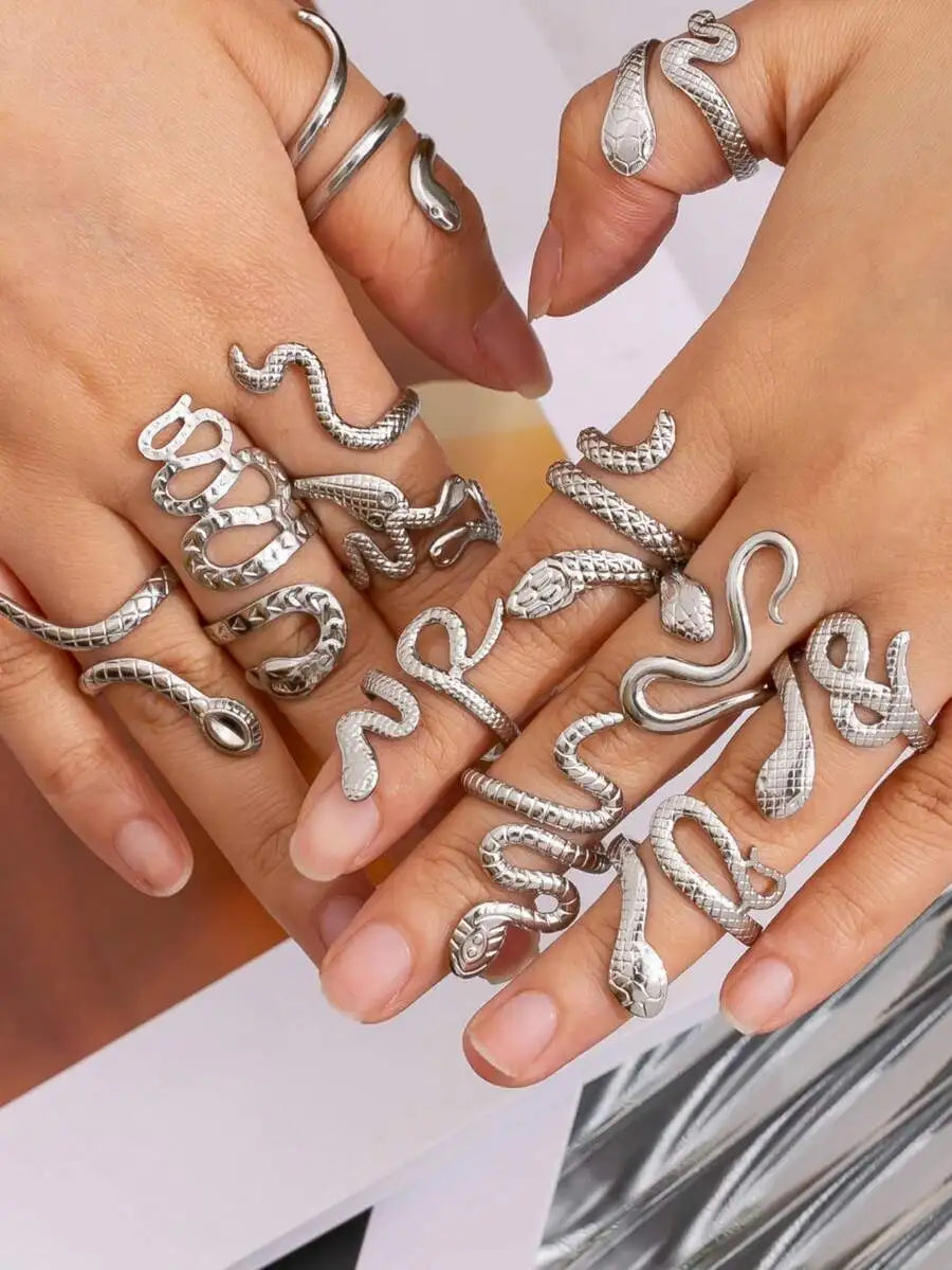 Stainless Steel Snake Adjustable Stackable Rings Set For Women Y2K Vintage Design