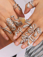 Stainless Steel Snake Adjustable Stackable Rings Set For Women Y2K Vintage Design